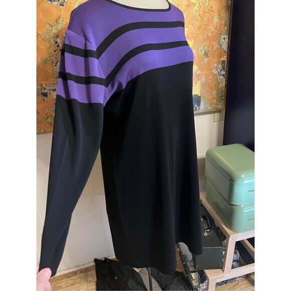 Exclusively Misook Woman Plus Size Black Sheath Dress W/Purple Stripes Size 2X - Picture 2 of 7